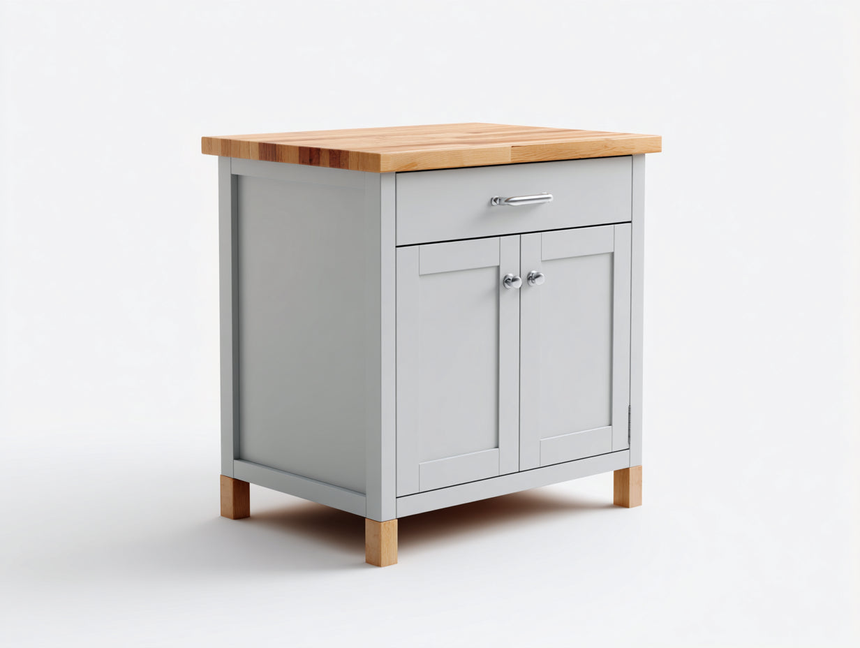 Credenza - Legno - 82x56x88 cm - Grigio chiaro-Legno naturale - Moderno