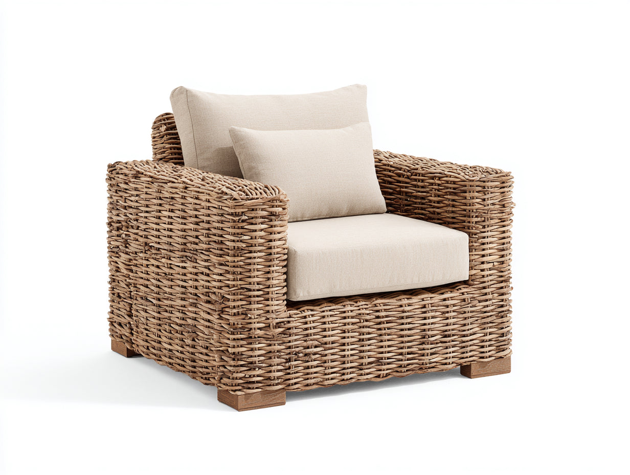 Poltrona da giardino-Rattan-Tessuto-105x94x80 cm-Marrone naturale-Beige-Stile naturale moderno