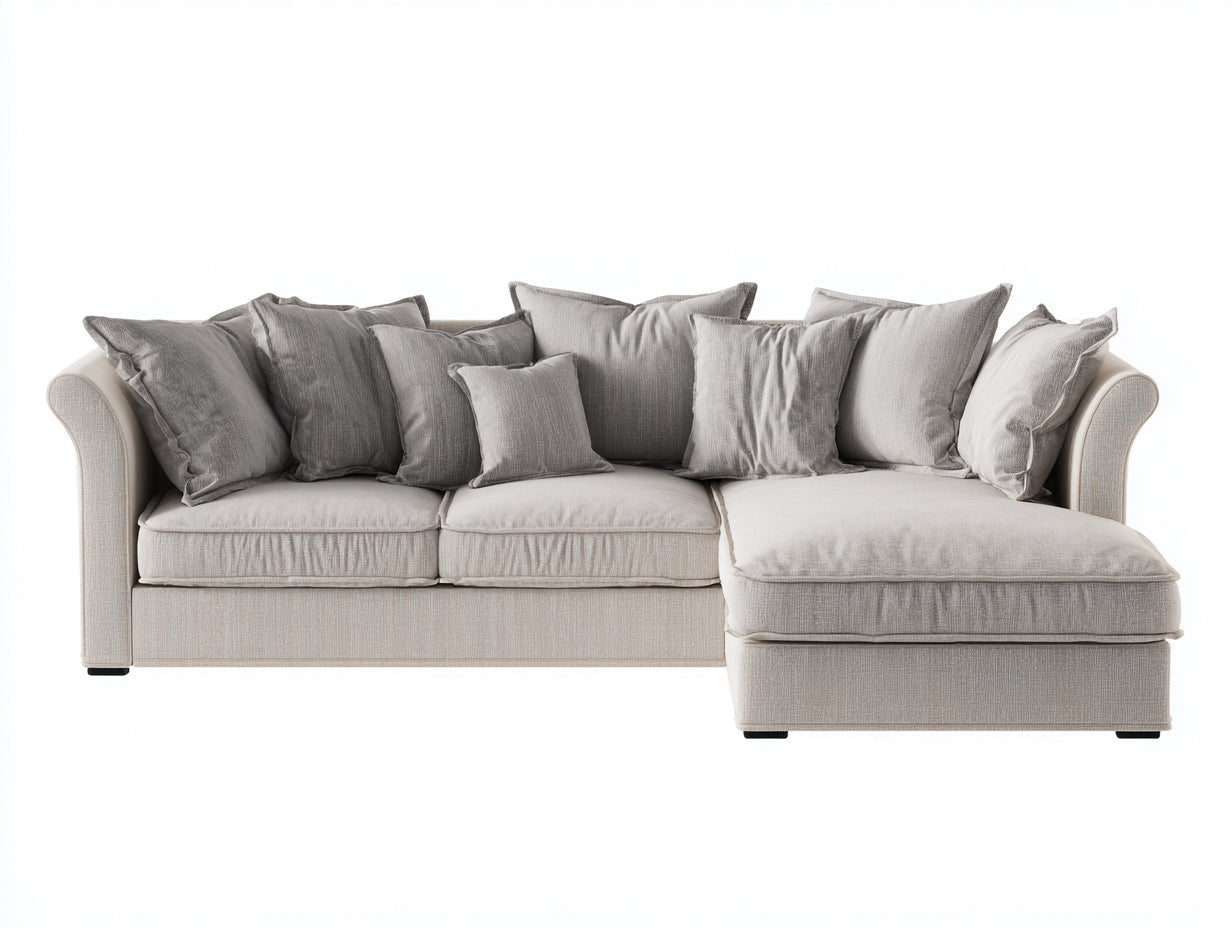 Divano angolare - Tessuto - 284x174x83 cm - Beige-Grigio tortora - Classico moderno