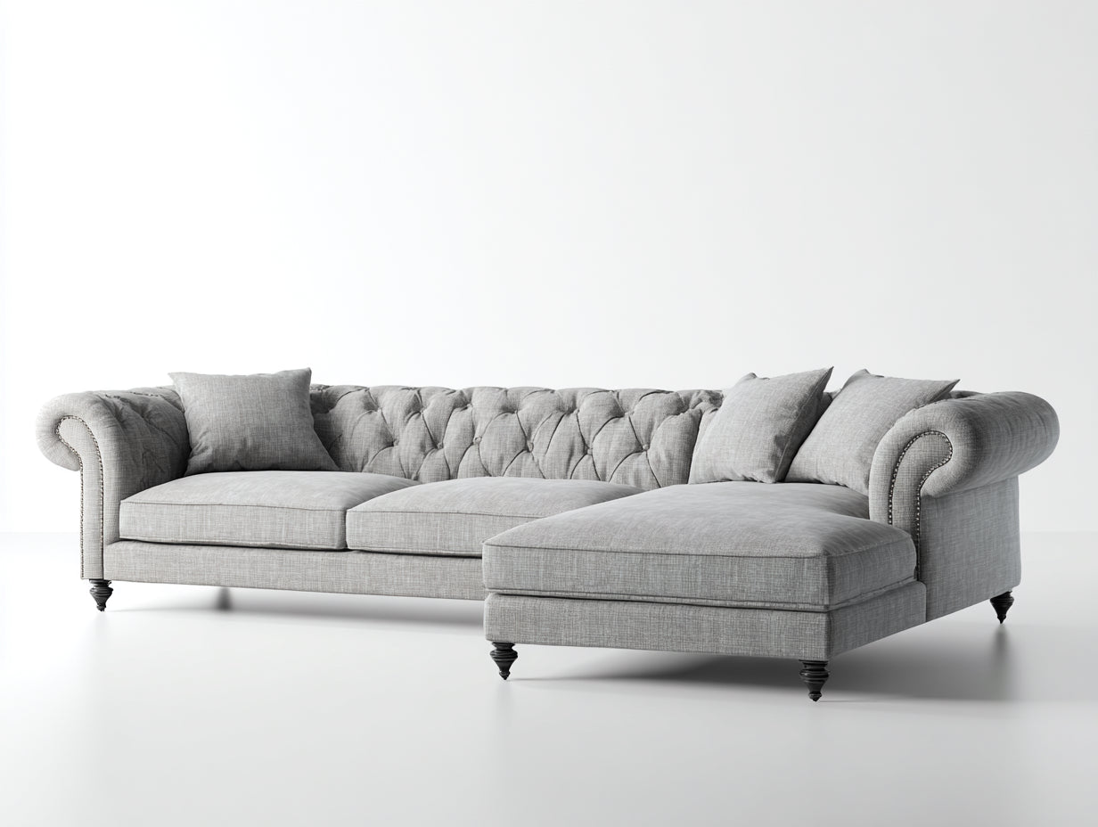 Divano angolare - Tessuto-Legno - 292x170x86 cm - Grigio - Chesterfield