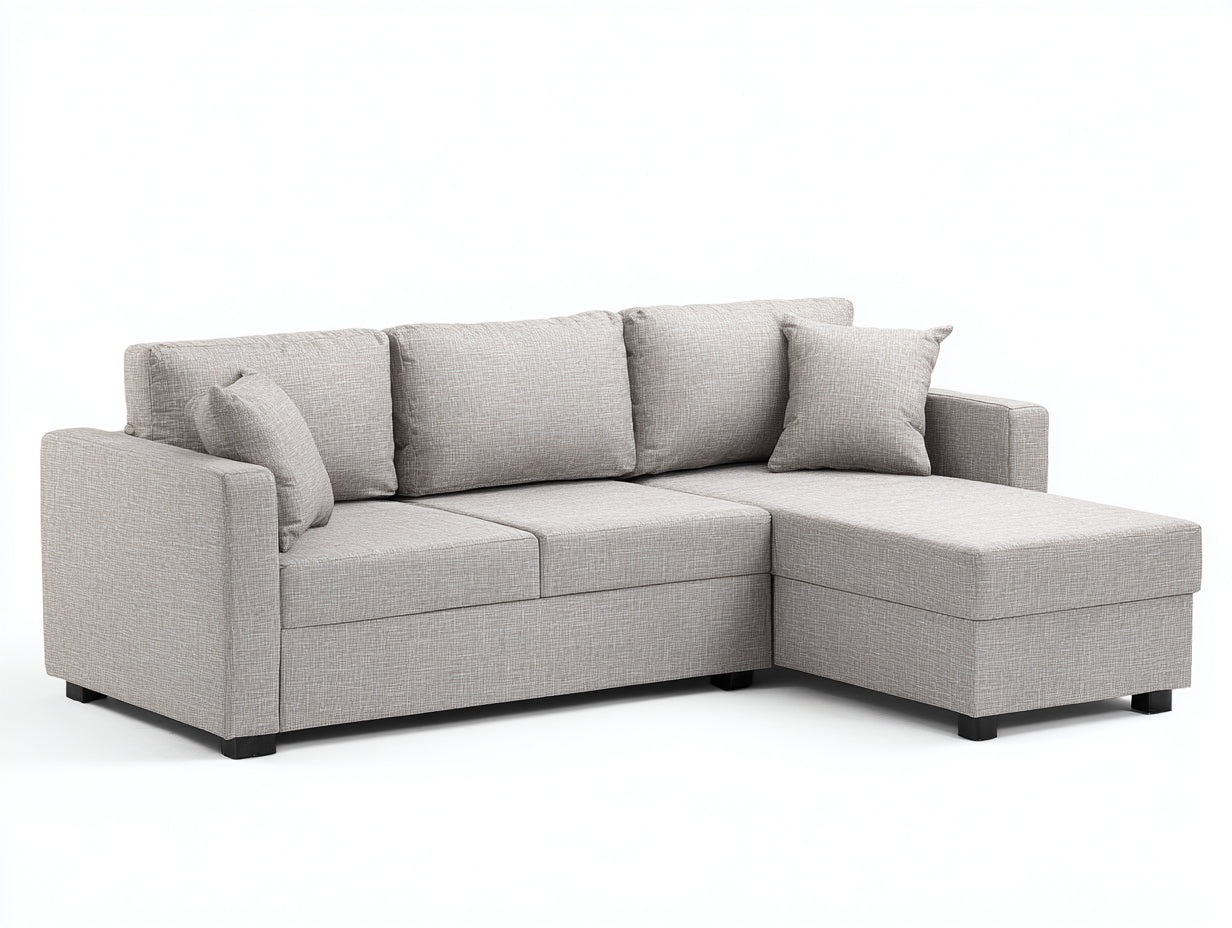 Divano angolare - Tessuto - 250x158x83 cm - Beige sabbia - Moderno