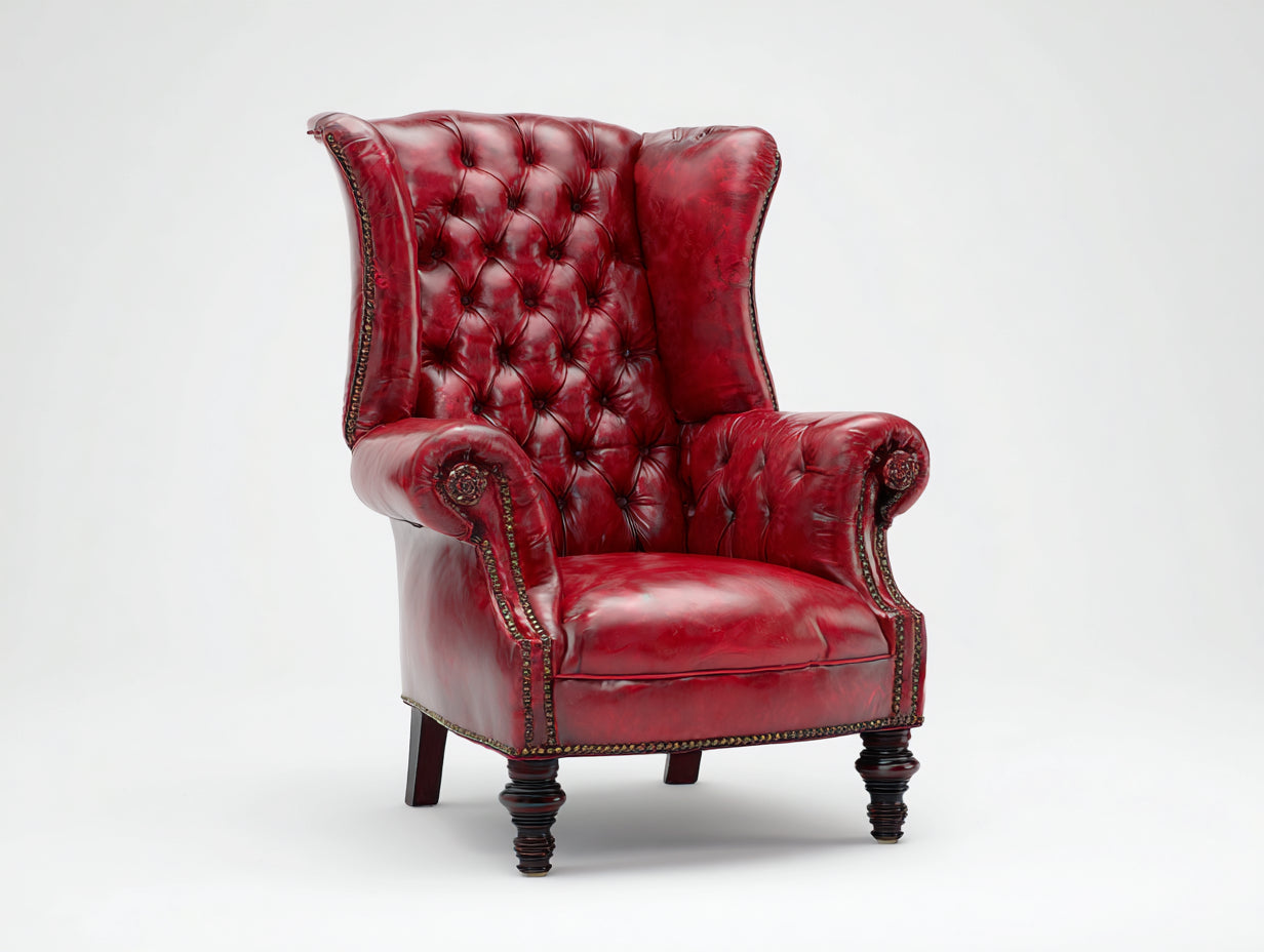 Poltrona - pelle - 91x87x116 cm - rosso - vintage capitonné