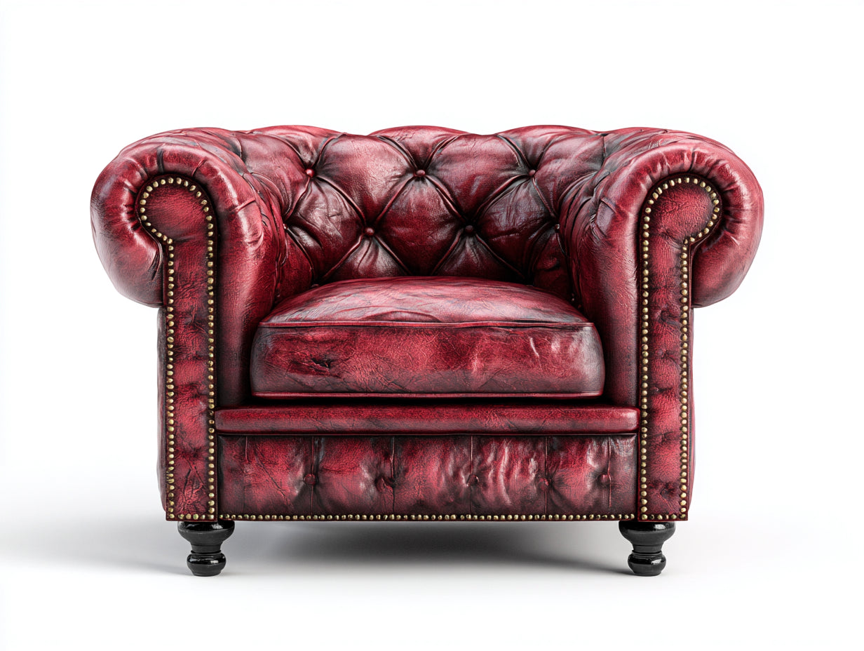 Poltrona - pelle - 104x90x76 cm - rosso borgogna - Chesterfield vintage