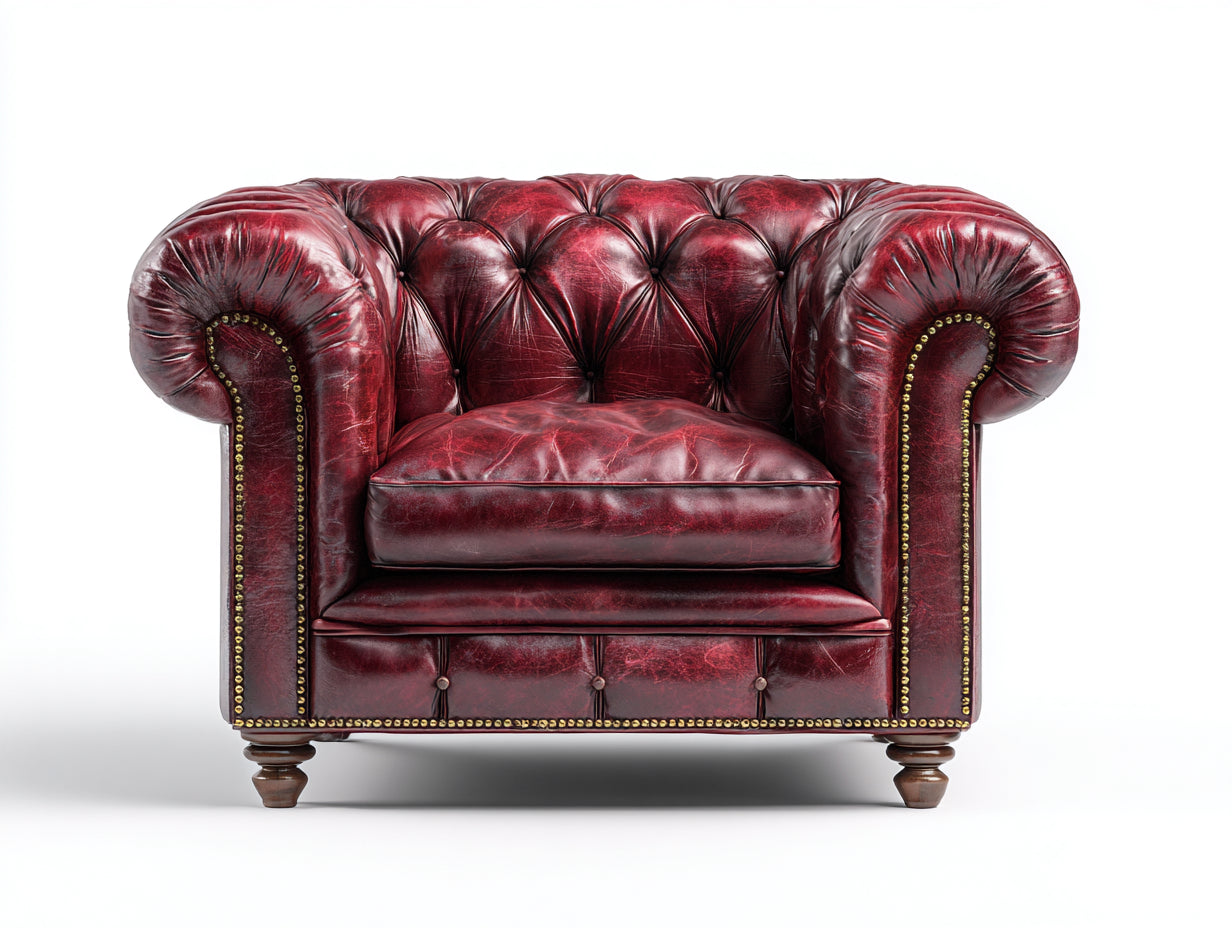 Poltrona - pelle - 105x91x78 cm - rosso borgogna - Chesterfield vintage
