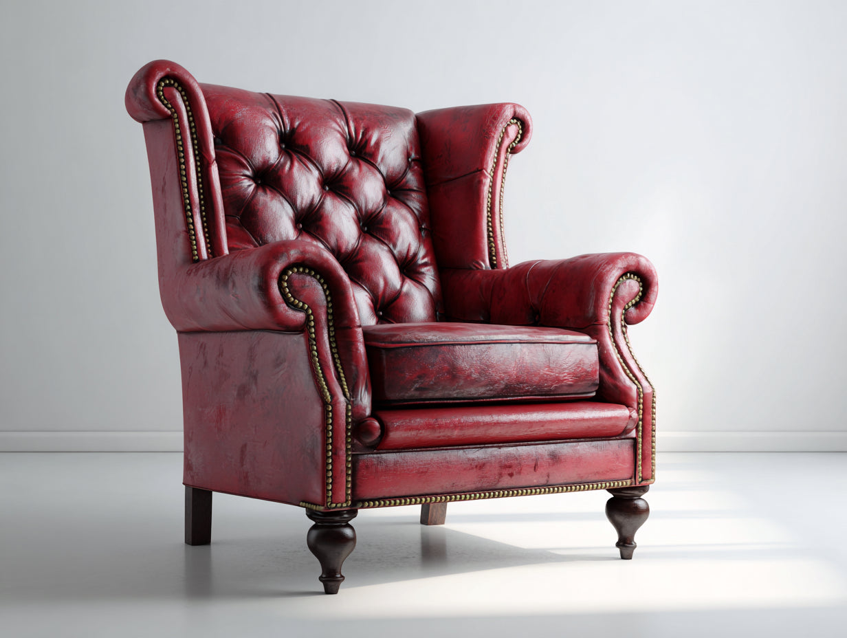 Poltrona - pelle - 96x89x105 cm - rosso - Chesterfield vintage