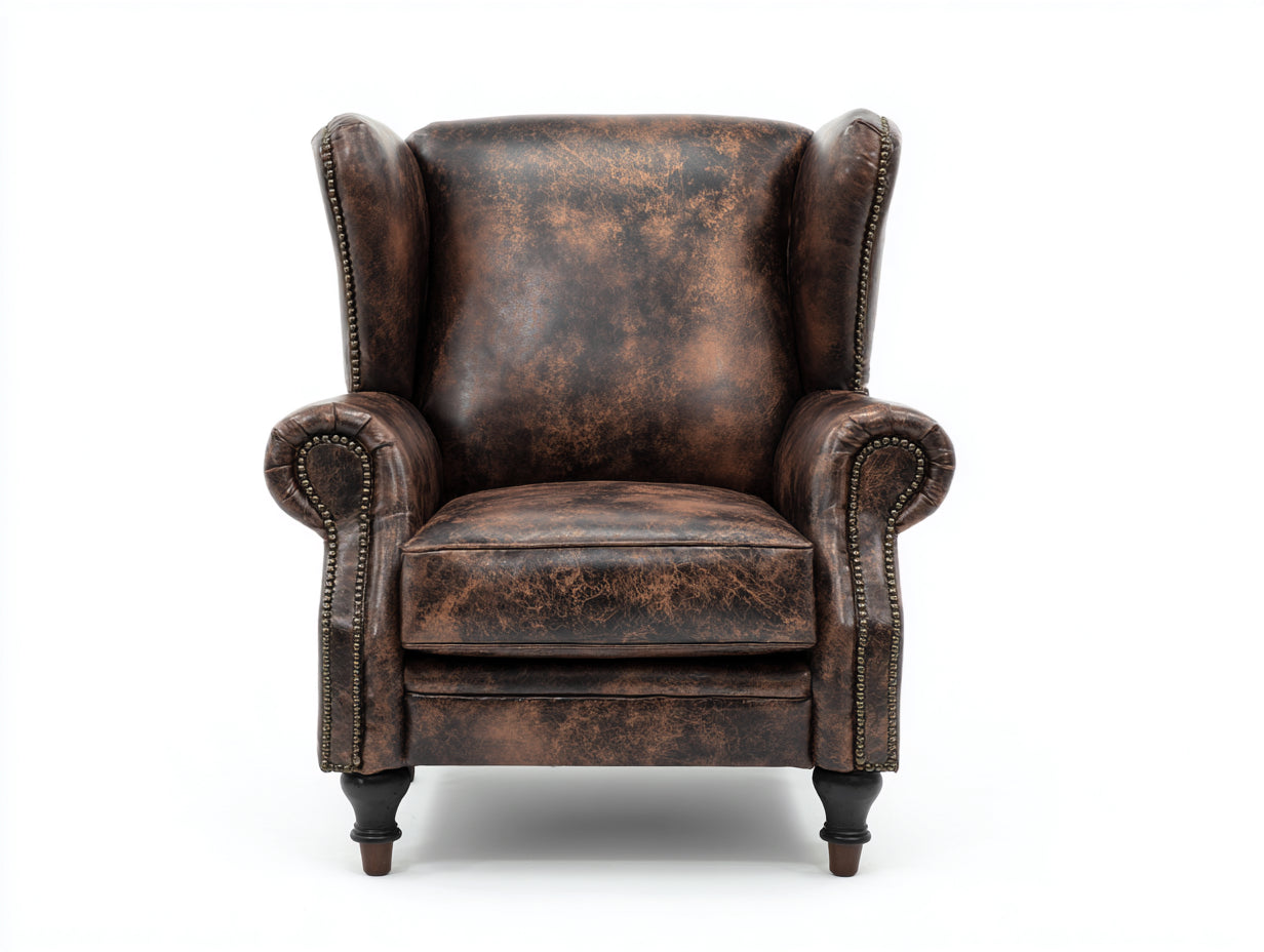 Poltrona - pelle - 92x88x108 cm - marrone scuro - vintage