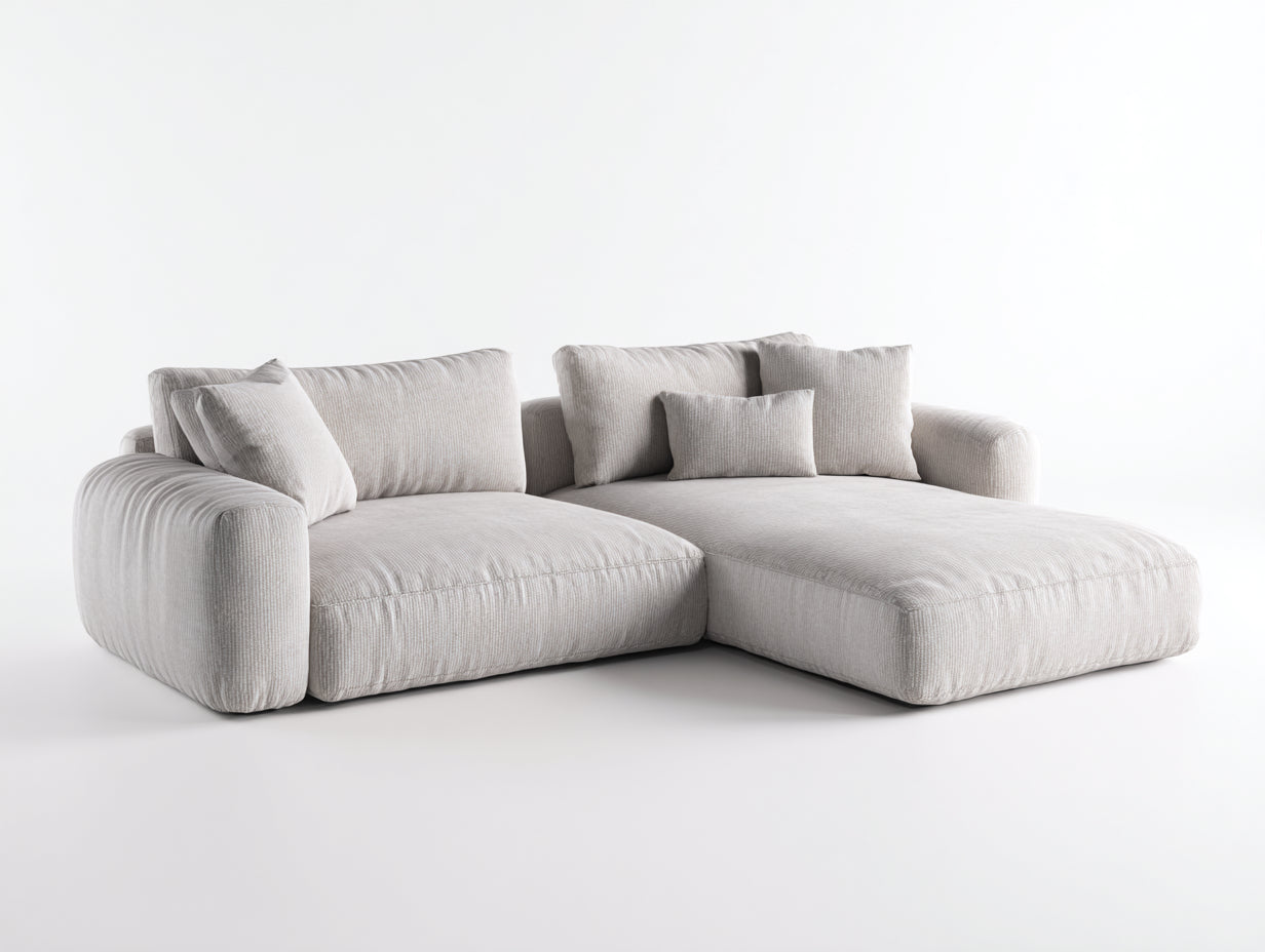 Divano angolare - Tessuto - 262x172x76 cm - Beige chiaro - Moderno