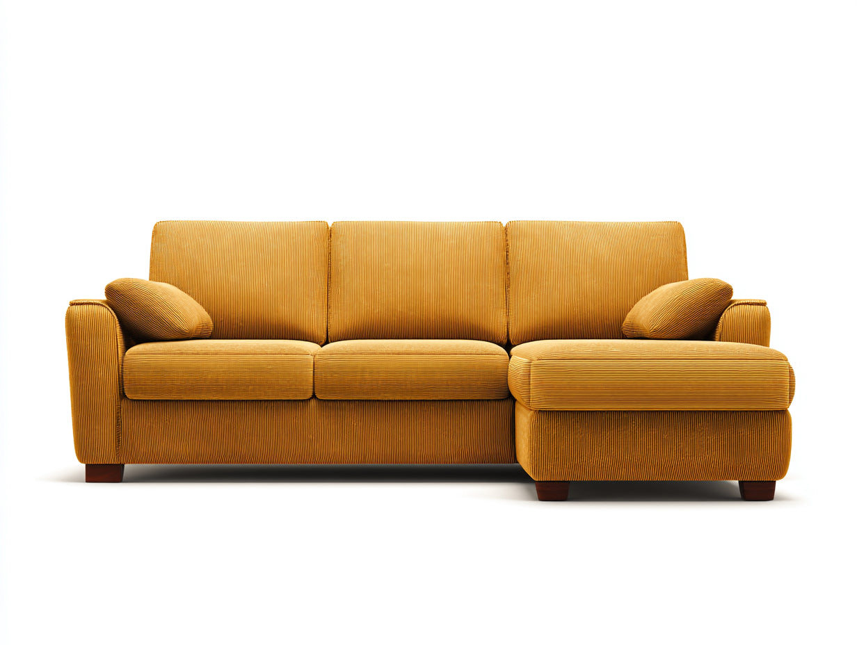 Divano angolare - Velluto a coste-Legno - 250x158x85 cm - Giallo senape - Moderno