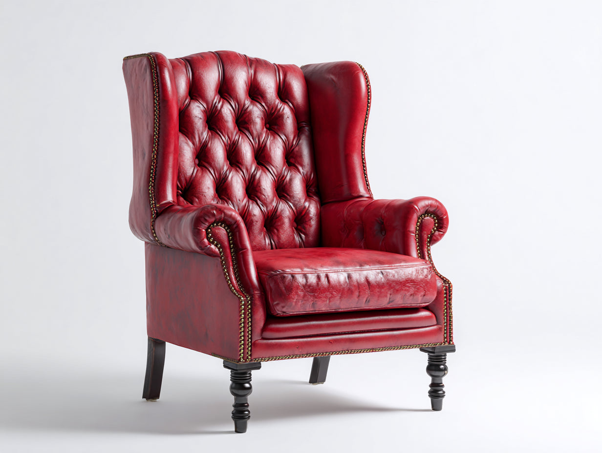 Poltrona - pelle - 92x88x113 cm - rosso - Chesterfield vintage