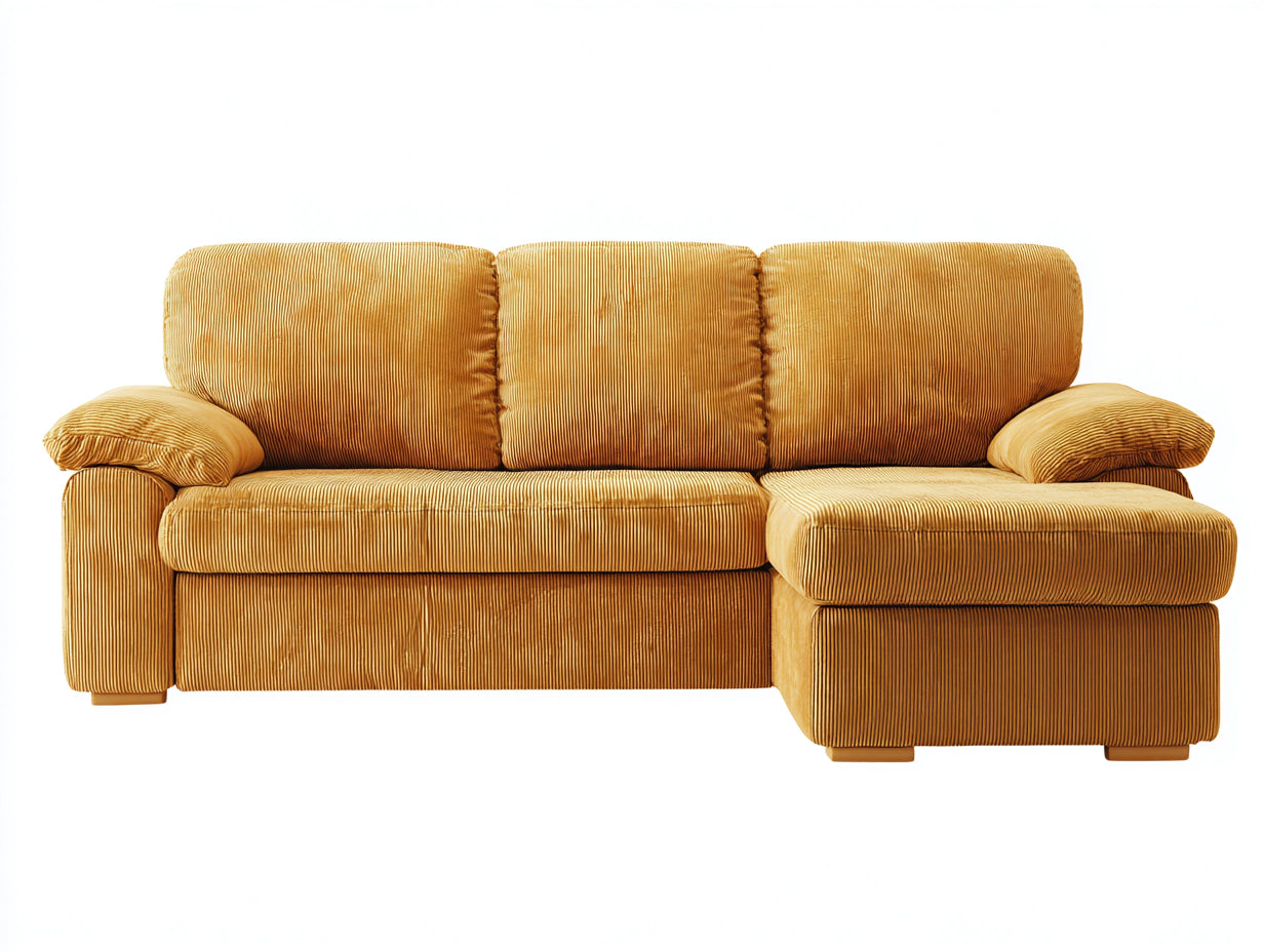 Divano angolare - Velluto a coste - 248x158x87 cm - Giallo senape - Moderno