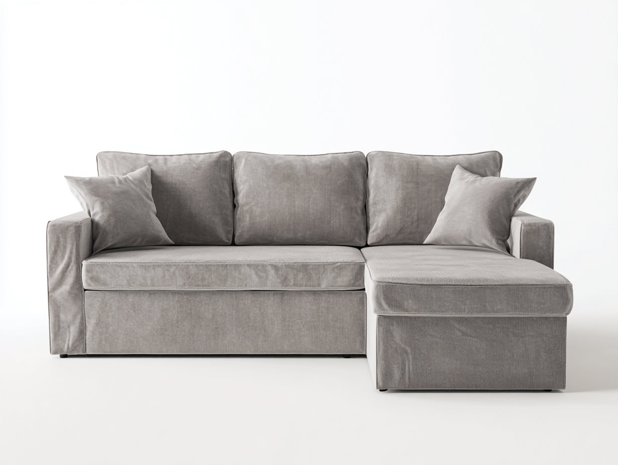 Divano angolare - Tessuto - 245x160x86 cm - Grigio chiaro - Moderno