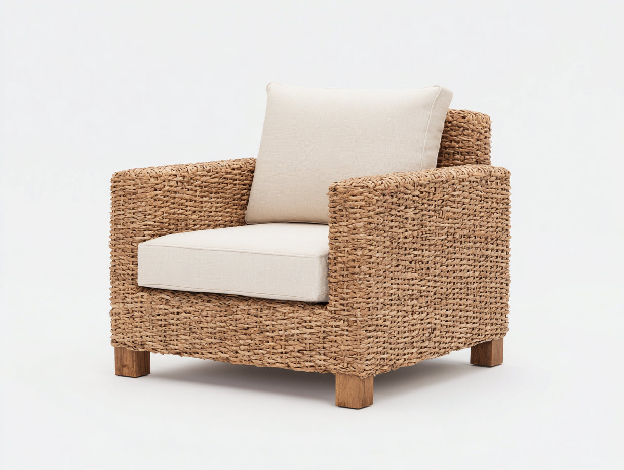 Poltrona da giardino-Rattan-Tessuto-100x90x76 cm-Marrone naturale-Beige-Stile naturale contemporaneo