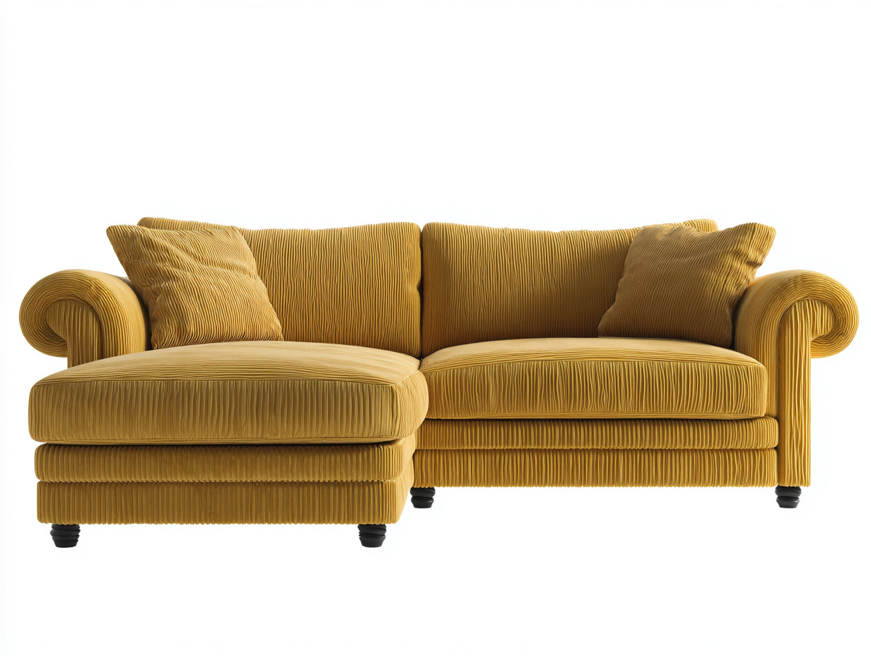 Divano angolare - Velluto a coste-Legno - 260x166x86 cm - Giallo senape - Classico moderno
