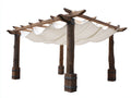 Pergola da giardino-Legno-Tessuto-400x340x265 cm-Marrone scuro-Bianco-Stile rustico