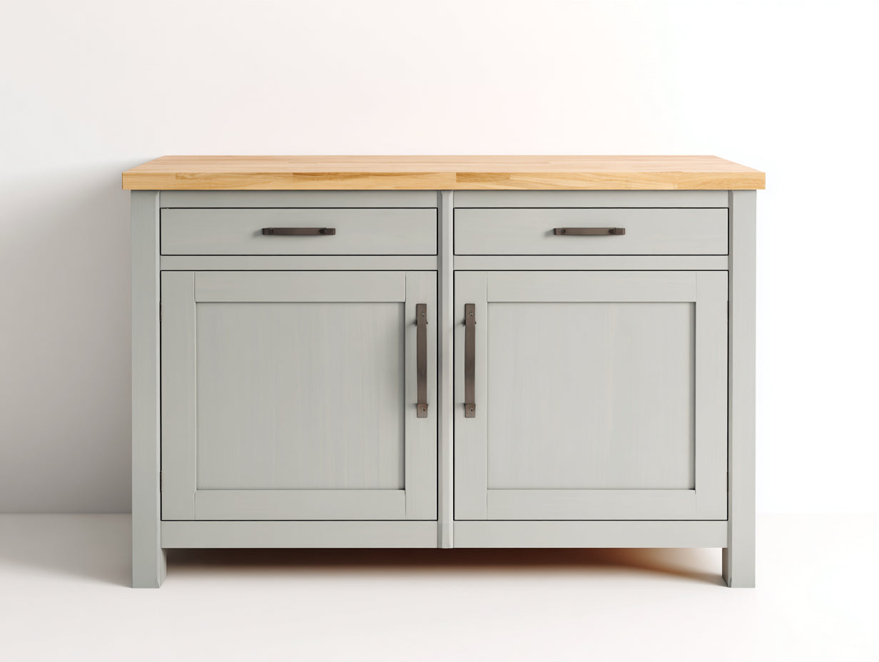 Credenza-legno-MDF-124x39x86 cm-grigio perla-rovere naturale-country moderno